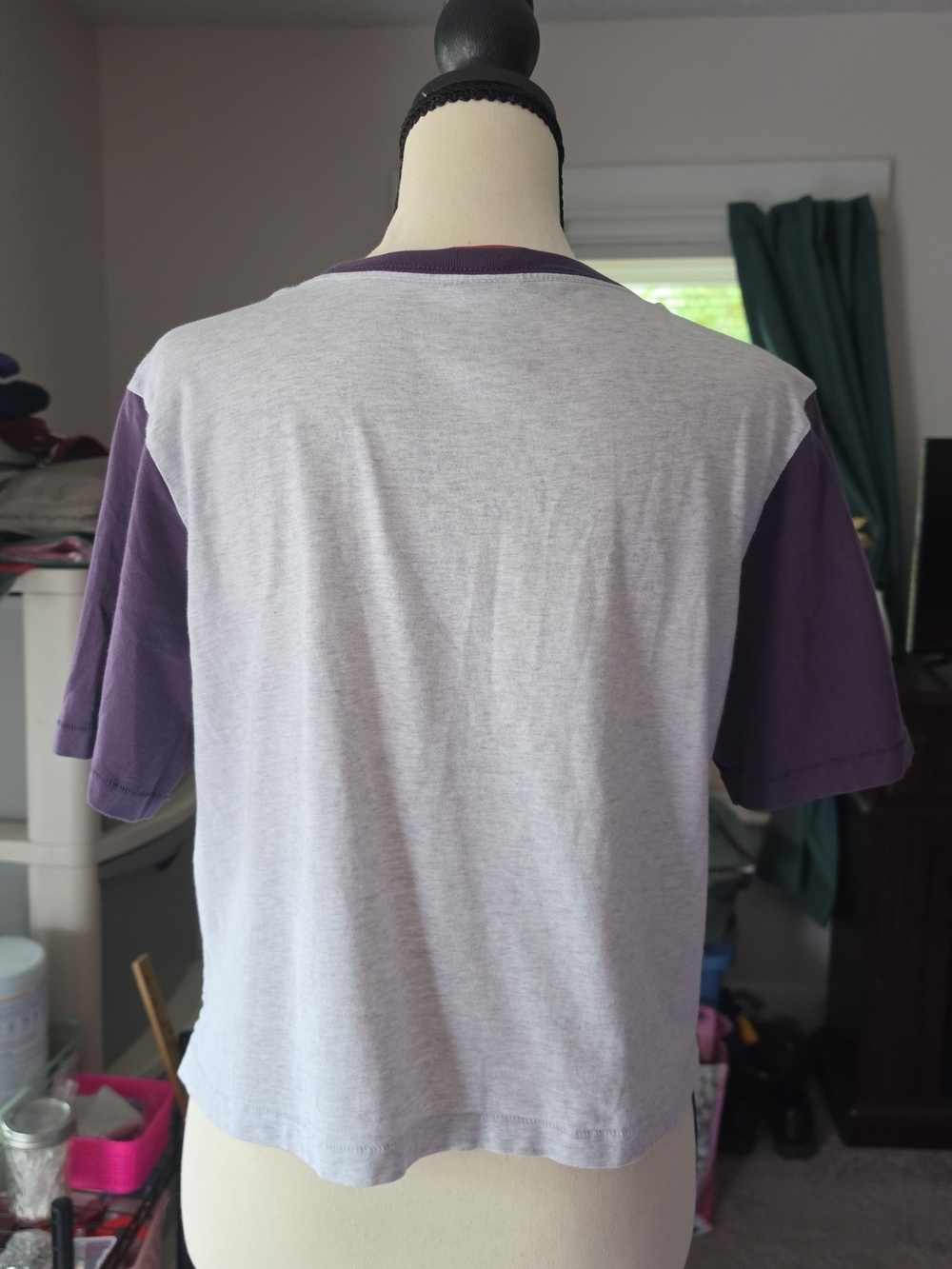 Nike Purple Crop Tee with Aqua Swoosh-Size Medium - Picture 2 of 4